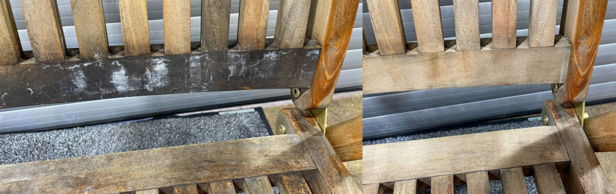 Patina auf Holzbank mit Laser entfernen