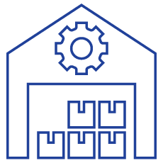 Icon von einem Lager, das für die eigene Herstellung bei EraserLaser steht.